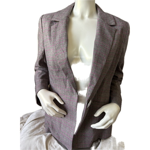 NWT Boston Proper Plaid Blazer Pink & Gray Long Sleeve Button Career Jacket - Picture 1 of 12